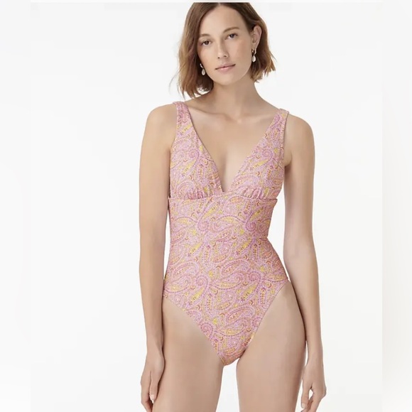 J. Crew Swim J Crew Eco Plunge V Neck One Piece Swimsuit Preppy In